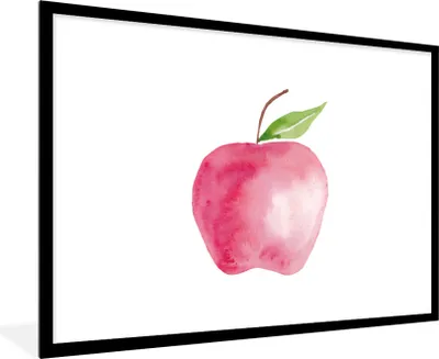 Produktbild von MuchoWow® Gerahmtes Poster Apfel - Obst - Weiß 90x60 cm - Poster mit Schwarzem Bilderrahmen Wandposter Rahmen Foto Bilder - Wanddekoration - Fotos