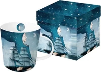 Produktbild von Kaffeebecher Segelschiff mit Geschenkbox, Blue Moon, Henkelbecher Tasse Meer Vollmond