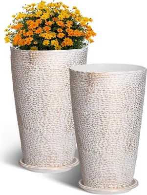 Produktbild von 2er-Set Blumentopf Übertopf - Pflanzkübel mit Untersetzer 30x53cm - Hausgarten- und Balkon-Dekor - 100% strapazierfähiges Material