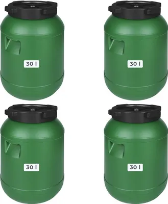 Produktbild von 4 Stück Weithalsfass Futtertonne Fasssilage Regen Fass Gepäcktonne 30 Liter mit Deckel grün