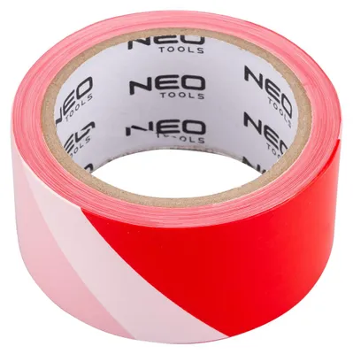 Produktbild von NEO TOOLS Absperrband Rot-Weiß 100m: Reißfestes Warnband aus PE, 50mm breit, Wetterfestes Trassierband für Baustelle