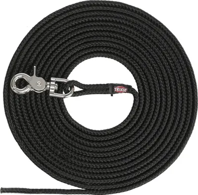 Produktbild von Trixie Schleppleine, rund aus Segeltau mit Trigger Snap Hook - schwarz - 5 m
