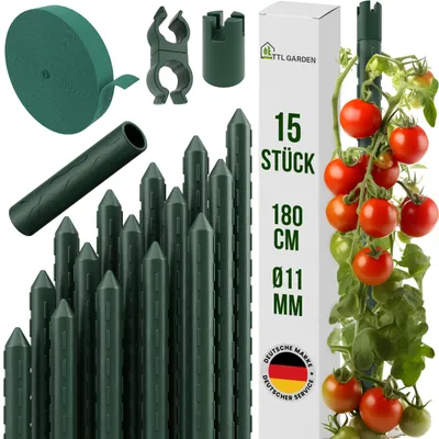 Produktbild von TTL GARDEN Rankstäbe 15er Set 180cm 11mm Pflanzenstütze + Clips + Band