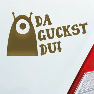Produktbild von Auto Aufkleber Da guckst du! Alien Monster 15x8 cm Gold Sticker Heckscheibenaufkleber