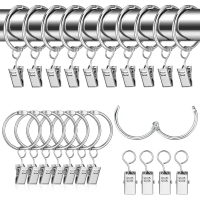 Produktbild von 40 Metall-Vorhangringe mit Clips, Aufhängeringe für Fenster, Türen und Duschvorhänge, 32 mm Innendurchmesser
