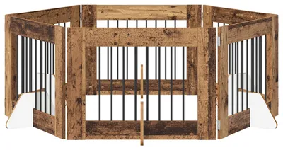 Obrázok produktu pre Brána pre psov so stojanmi 6 pcs Staré drevo 80 x 60 cm