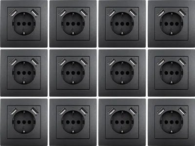 Produktbild von 12x Schutzkontakt-Steckdose mit 2x USB McPower "Flair", 250V, 5V/2,1A, UP, anthrazit, matt