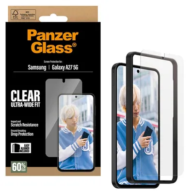 Zdjęcie produktu dla PanzerGlass ® Screen Protector Samsung Galaxy A27 5G | Ultra-Wide Fit w. EasyAligner, Samsung, Samsung - Galaxy A27 5G, Aplikacja na sucho, Odporny na zadrapania, Odporny na wstrząsy, Przezroczysty, 1 szt.