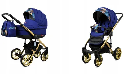 Obrázok produktu pre BabyLux® Lumio | Kočík 2v1 Set | SAILOR BLUE Gold Frame | Kombi set na kočík | Bugina + Vaničku