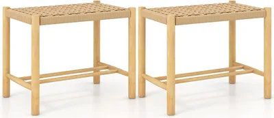 Zdjęcie produktu dla COSTWAY zestaw 2 drewnianych stołków barowych, stołek barowy wysokość siedziska 45 cm z podnóżkiem, krzesło kuchenne wykonane z plecionego papieru, stołek bistro do kuchni, jadalni, na podwórko (56 x 36 x 45 cm)