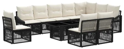 Image de Ensemble de canapés de jardin vidaXL, 11 pièces, noir et crème, en polyrotin