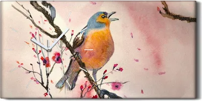 Produktbild von Wandbild Leinwand Bilder mit Uhr 60x30 Gemälde Zweig Blumen Tier Vogel Kunst - weiße Hände