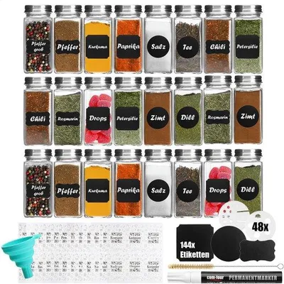 Produktbild von Famanu Gewürzbehälter Set 24 Stück - 120 ml Gläser mit Edelstahldeckeln