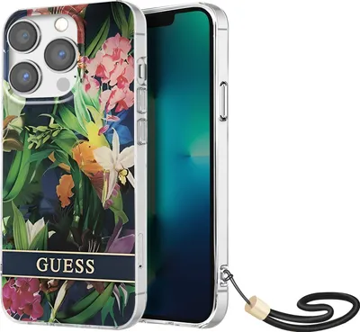 Produktbild von Guess GUHCP13LHFLSB iPhone 13 Pro / 13 6.1  Blau/Blau Hardcase Flower Strap Handyhülle