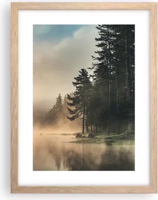 Produktbild von Gerahmtes Poster - Rahmen in heller Eiche - Nebel See Wald - 30x40 cm - Wand Bild - Wanddeko - Wandbilder - Kunstposter - Wandposter - Bilderrahmen - Bilder - Kunstdruck - P2NPA30x40-4440