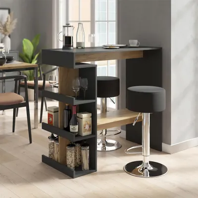 Obrázek produktu pro Stojací barový stůl se židlemi Vicco Dana Antracit/zlatý dub 108 x 50 cm se 2 barovými židlemi, Model 57743