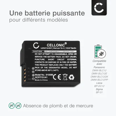 Image de CELLONIC 2x Batterie pour Appareil photo Compatible avec Panasonic Lumix DMC-FZ1000, Lumix DMC-FZ300, Lumix DMC-FZ2000, DMW-BLC12 - (1000mAh, 7.4V)