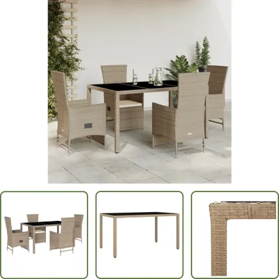 Produktbild von The Living Store 5-tlg. Garten-Essgruppe mit Kissen Beige Poly Rattan