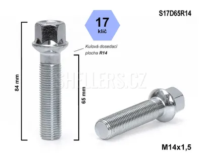 Obrázok produktu pre Skrutka kolesa M14x1,5x65 guľa R14, kľúč 17, S17D65R14, výška 84 mm