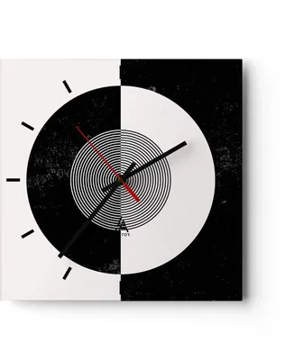 Produktbild von Wanduhr - Quadrat - Glasuhr - Abstraktion Rad Schwarz und Weiß - 40x40cm - Schleichendes Uhrwerk - Lautlos - zum Aufhängen bereit - Dekoration Modern - Wanddekoration aus Glas - C3AC40x40-4316