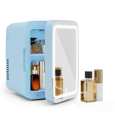 Produktbild von Puluomis Mini Kühlschrank 4L mit LED Spiegel tragbar für Kosmetik, Kühlbox Warmbox blau