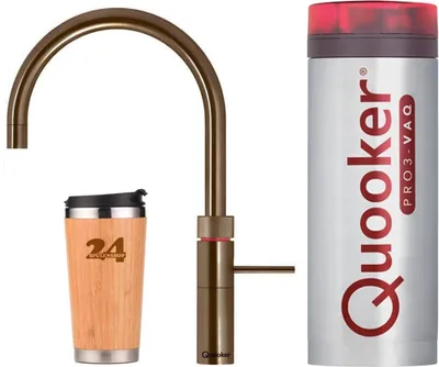 Zdjęcie produktu dla "QUOOKER FUSION Round VAQ PRO3 mosiężna patyna i bateria 100°C (3FRPTN)" (2-słupkowa) bateria zlewozmywakowa z funkcją wrzątku 100°C *W zestawie komora termostatyczna