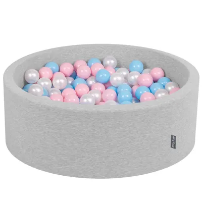 Obrázek produktu pro KiddyMoon 90x30cm/300 míčků ∅ 7cm Kulatý Suchý Bazén s míčky Certifikováno vyrobeno v EU, Světle Šedá: Modrá/Růžová/Perleťová