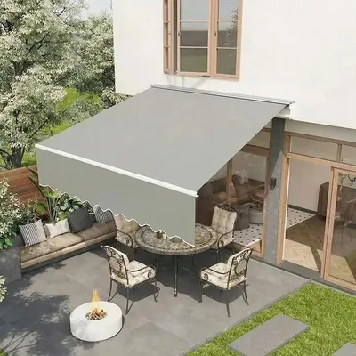 Immagine prodotto di Tenda da sole per terrazza - Tenda con braccio articolato e manovella - 3x2,4 m - Protezione solare UV50+ - Impermeabile - Regolabile in lunghezza e inclinazione - Grigia