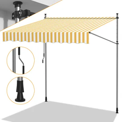 Obrázek produktu pro Clanmacy Klemmmarkise 300x120cm Markýza Výškově nastavitelná balkonová markýza s ruční klikou Ochrana před sluncem bez vrtání pro terasu a balkon Žlutá Bílá
