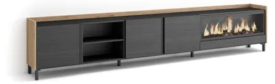 Produktbild von TV-Möbel Holzeffekt schwarz eiche 315x35x61cm Kamin mit Feuereffekt