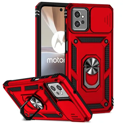 Obrázek produktu pro Pouzdro pro Motorola Moto G32 dvouvrstvé pouzdro s posuvným krytem kamery a prstencovým stojánkem červené
