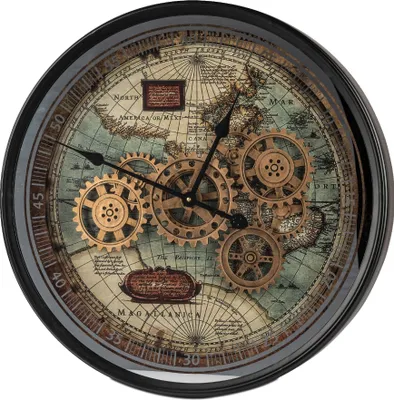 Produktbild von Formano XXL Wanduhr Weltkarte 58cm Metall Uhr mit beweglichen Zahnrädern Modern