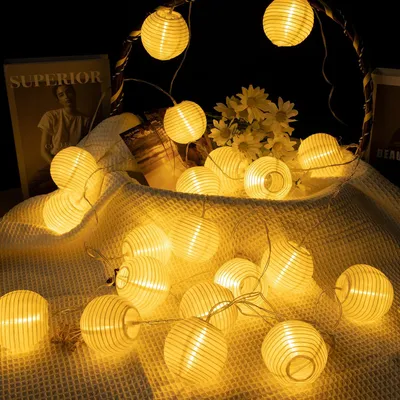 LED-Laternenkette, 16 warmweiße Laternen, 5 m, batteriebetrieben