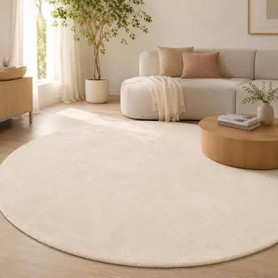 Produktbild von Luxus Super Soft Kunstfellteppich Pearl Creme Rund, Größe:120 cm Rund, KI-generiertes Bild