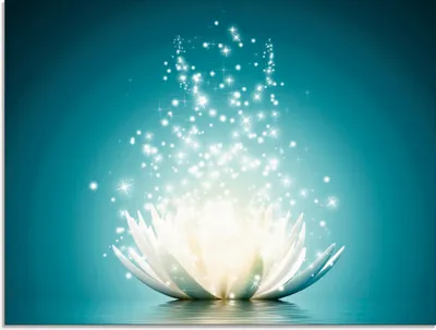 Produktbild von Vadim Georgiev: Magie der Lotus-Blume türkis - Glasbild, Größe:60x80 cm / Glasbild