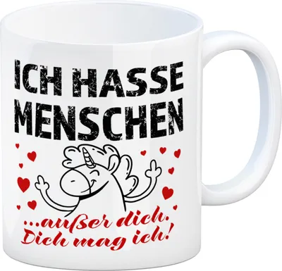 Produktbild von Ich hasse Menschen - außer dich Einhorn Valentinstag Kaffeebecher