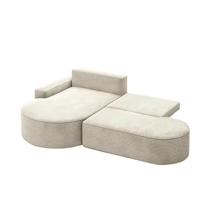 A sectional sofa with a chaise lounge and an ottoman, shown from a side-angle.