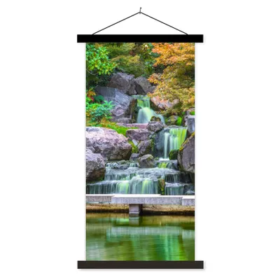 Produktbild von MuchoWow® Textilposter Steine - Wasser - Bäume - Japanisch - Botanisch 90x180 cm mit schwarzem Rahmen - Dekoration Wohnzimmer