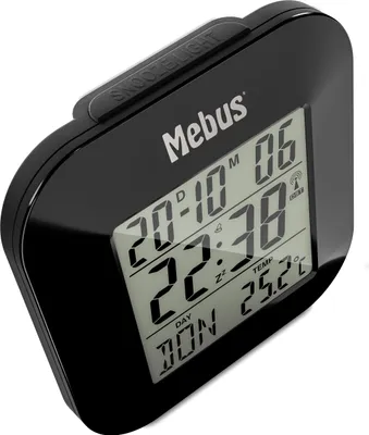 Image de Réveil radioguidé numérique Mebus avec thermomètre, affichage de la date et éclairage, fonction snooze, Matière : plastique, Couleur : noir, Modèle : 51510