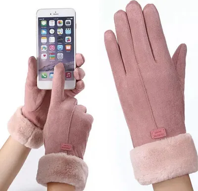 Produktbild von OKWISH Wildleder Rosa Damen Winterhandschuhe, Wärmeisolierte Touchscreen-Handschuhe, Mit Wollfutter für den Winter