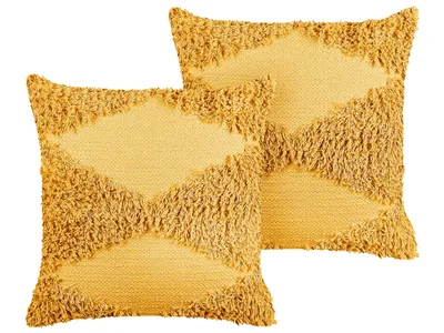 Zdjęcie produktu dla BELIANI Zestaw 2 poduszki żółte bawełniane 45 x 45 cm jednolity wzór geometryczny tuftowana boho poszewka