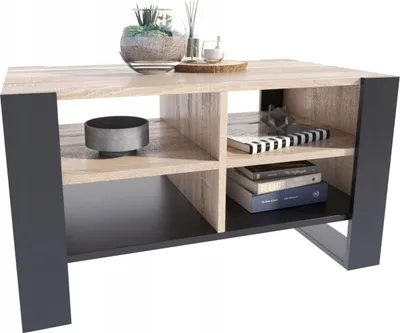 Produktbild von MATKAM Eleganter Couchtisch FIGA, H50 x B100 x T53,6 cm, mit praktischen Ablagen, funktionales Design (Sonoma Eiche-Schwarz)