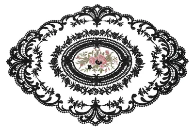 Ovales Spitzen-Tischset, bestickt, 30,5x40,6 cm, Schwarz