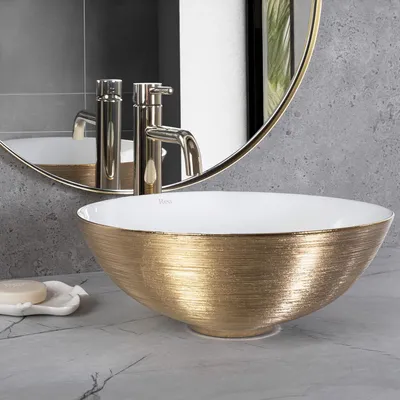 Zdjęcie produktu dla Umywalka Nablatowa REA STELLA WHITE GOLD BRUSH