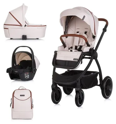 Produktbild von Chipolino Kombikinderwagen 3 in 1 Prestige Babywanne Rucksack i-Size Babyschale beige braun