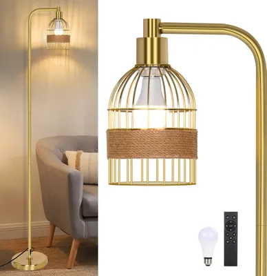 Produktbild von Golden Stehlampe Moderne Stehleuchte mit 3 Farbtemperaturen E27 LED Glühbirne und Fußschalter Leselampe für Arbeitszimmer, Wohnzimmer, Schlafzimmer