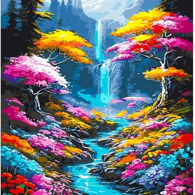 Obrázok produktu pre Diamantová Mozaika: Vodopád A Rieka Prostredím Lesa. Kreatívny Výtvar. 30X40 Cm