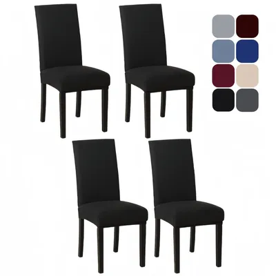 Produktbild von Stuhlhussen 4er Set Schwarz Stretch für Esszimmerstühle Abnehmbar Waschbar