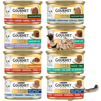 Produktbild von Purina Gourmet Gold Mix 8 Geschmacksrichtungen Ohne Geflügel Nassfutter für Katzen in Soße, Pastete und Mousse 48x85g