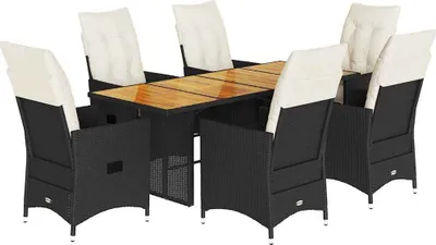 Produktbild von vidaXL 7-tlg. Garten-Essgruppe mit Kissen Schwarz Poly Rattan